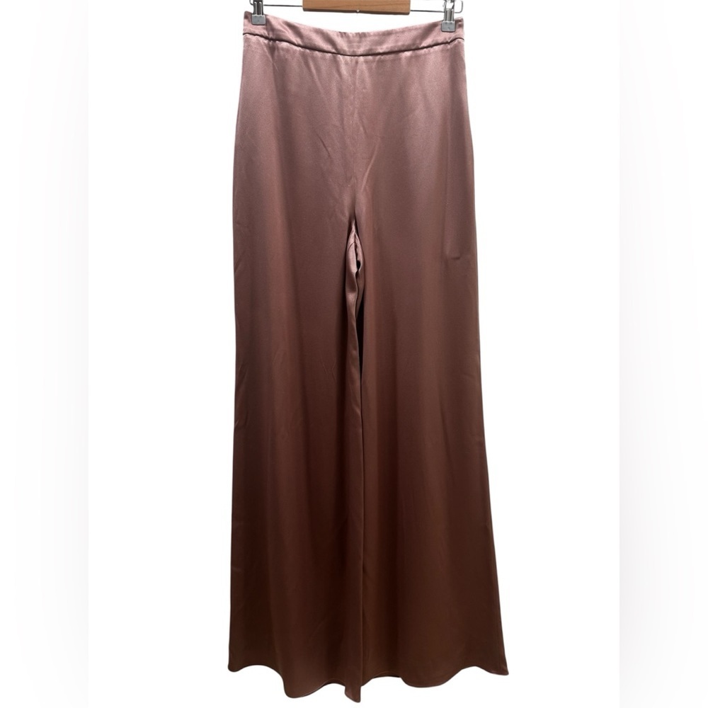 Cushnie High-Waisted Wide Leg Silk Pants Wood Rose - Picture 3 of 6